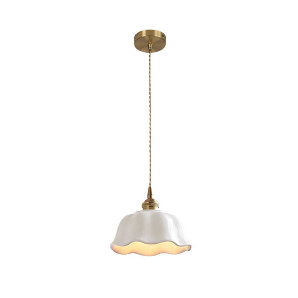 Retro Minimalist 1-Light Scalloped Flower White Ceramic Pendant Light