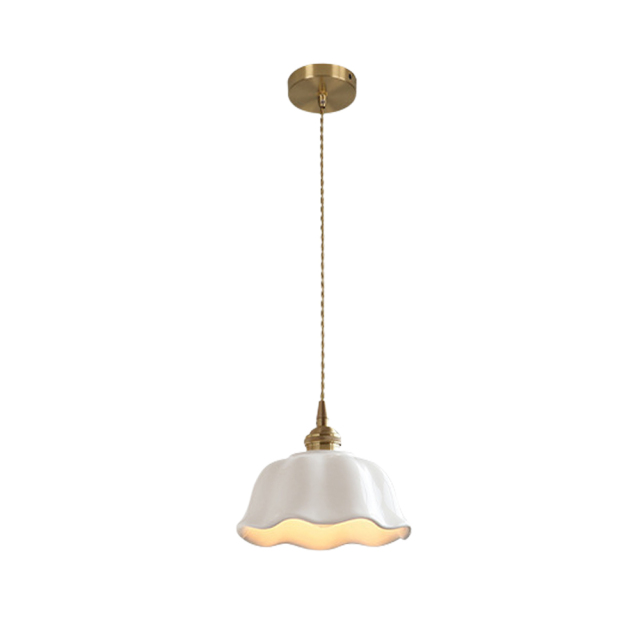 Retro Minimalist 1-Light Scalloped Flower White Ceramic Pendant Light