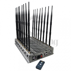 world first all-in-one 16 antennas powerful signal jammer indoor using, 4G WIFI 5G GPS LOJACK UHF VHF blocker,80W output power jamming up to 60m