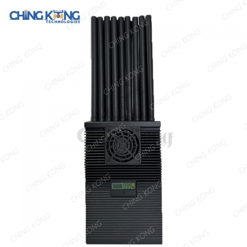新的手持式28波段调频无线电Wi-Fi6E Wi-Fi2.4G Wi-Fi5G GPS寻回系统LORA UHF VHF 433 315 868 CDMA GSM 3G 4G 5G手机信号干扰器，电池容量液晶显示，尼龙盖便携式，28瓦干扰长达25米