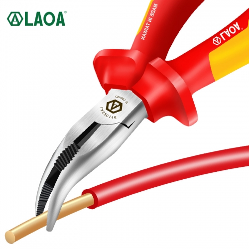 LAOA VDE 1000V Insulated Bent Nose Pliers Long Nose Pliers Electrician Wire Cutters German Certification Made in Taiwan