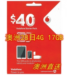 Vodafone澳洲28日4G 17GB上網卡+無限通話（官網$40澳元套餐）