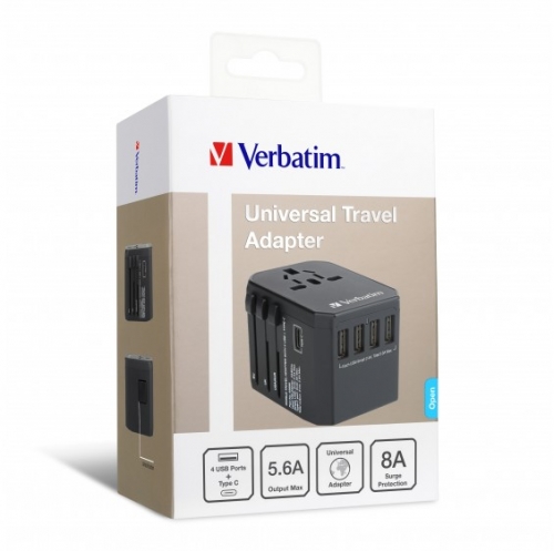 【1年原廠保養&原裝香港行貨】Verbatim 5 Ports 旅行充電器 轉換插頭 Type-C + 4 USB 香港行貨65686-65829