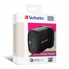 【7日包換&快速充電&原裝香港行貨】Verbatim QC3.0 充電器（黑色）USB插頭 65833