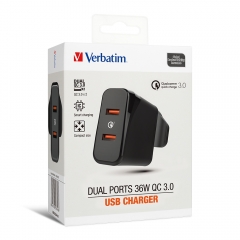 【7日包換&快速充電&原裝香港行貨】Verbatim Dual Ports 36W QC3.0充電器（黑色）USB插頭66346