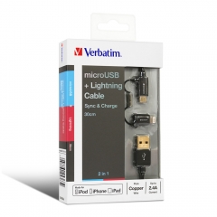 【蘋果MFi認證&原裝香港行貨】Verbatim Sync & Charge 2 in 1 Micro USB and Lightning 充電傳輸線 叉電線 充電線 數據線（30cm/120cm）65363-65362