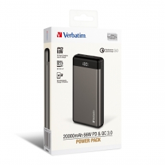 Verbatim 20000mAh 66W PD & QC 3.0 流動充電池 流動電源 充電寶 隨叉 奶媽 尿袋（7日包換&1年原廠保&原裝香港行貨）66386-66387