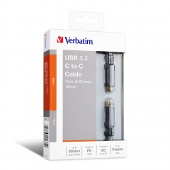 Verbatim USB3.2 C to C 充電傳輸線 叉電線 充電線 數據線（灰色）（7日包換&快速充電&原裝香港行貨） 65684