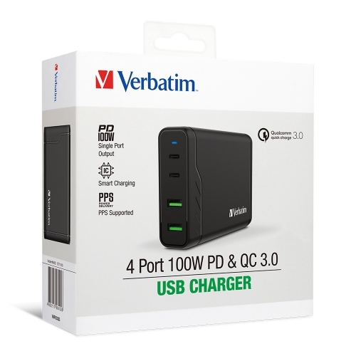 Verbatim 4 Port PD & QC 3.0 100W USB充電器 66402【7日包換&快速充電&原裝香港行貨