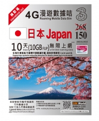 3HK日本10日4G 10GB之後降速無限上網卡電話卡SIM卡data