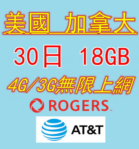 【即插即用】AT&T 美國 Rogers加拿大 30日4G 18GB之後降速無限《每日600MB 之後降速無限》無限上網卡數據卡Sim卡電話卡咭data