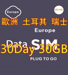 【即插即用 Vodafone網絡】4G歐洲多國+瑞士+英國+土耳其 30日30GB 上網卡