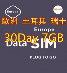 【即插即用 Vodafone網絡】5G/4G歐洲多國+瑞士+英國+土耳其 30日30GB 上網卡