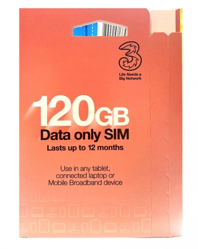 Three 3UK 5G/4G 英國+歐洲多國12個月（1年） 120GB上網卡(免費在使用國家接聽來電及收短信）