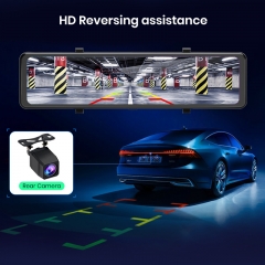 Junsun 12 Inches Super HD 4K 2160P Dash Cam Dual Lens Car DVR Camera Video Recorder Auto Registrar RearView Mirror Night Vision