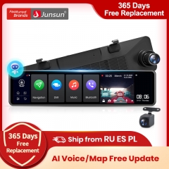 Junsun A104 AI Voice Control Triple Screen 4G Android 8.1 Car RearView Mirror Camera 12” ADAS DVR Dash Cam Auto Video Recorder