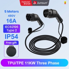Junsun ev charger 3&single phase cabel type 2 to type2 16a&32a 240v&480v charger cable type 2 3.5kw 7kw 11kw 22kw ev charging
