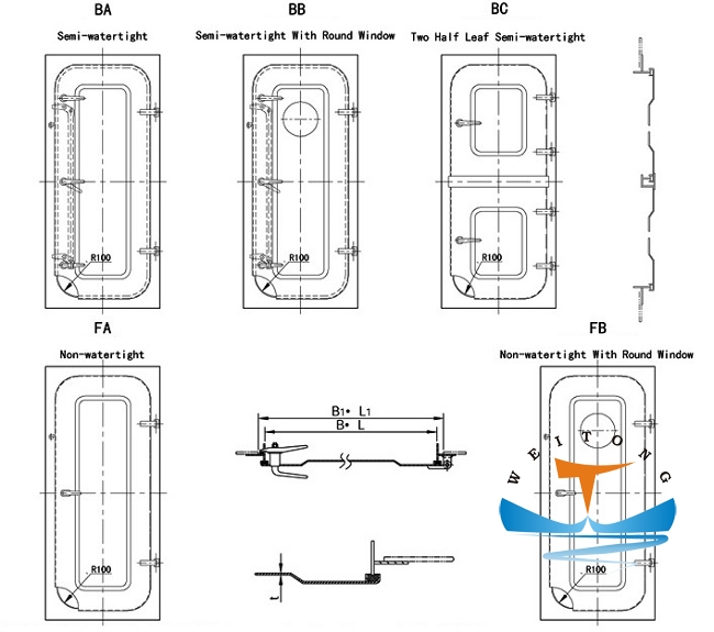 ABS/BV/LR Certificate A60 Steel Marine Watertight Door