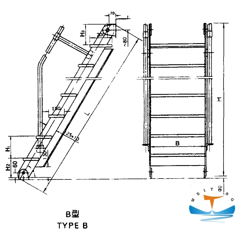 Steel Inclined Ladder for Ship Engine Room