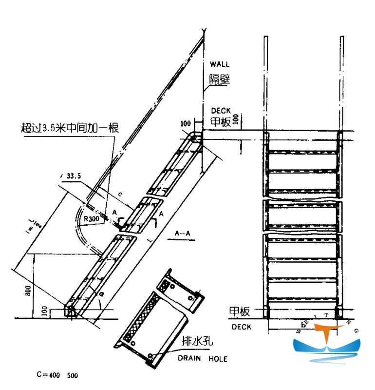 ABS/BV/CCS Marine Steel Inclined Ladder For Sale