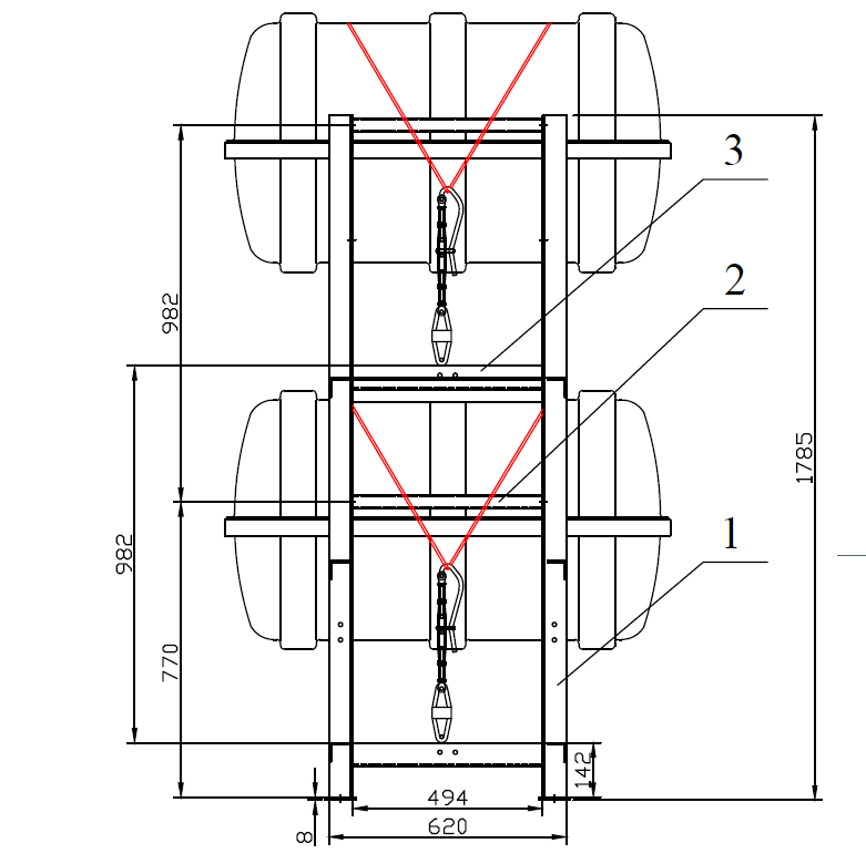 Tilted Cradle For Double Vertical Liferafts