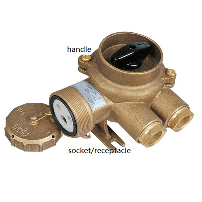 380/440V 32A Marine Brass High Current Socket With Chain Switch