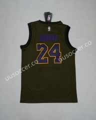 Lakers NBA Round Neck Army Green #24 Jersey