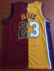 Split Version Lakers NBA  Red & Yellow #23 Jersey