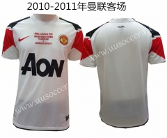 (With word)Retro version 2010-2011 Manchester United Away White Thailand Soccer jersey AAA