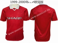 With logo 1999-2000 Retro Version Man Unit Home Red Thailand Soccer jersey AAA TOP10028