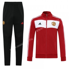 2020-2021 Retro Version Manchester United Red High Collar Thailand Soccer Jacket Uniform-LH