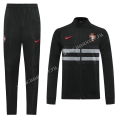 2020-2021  Portugal  Black High Collar Thailand Soccer Jacket Uniform-LH