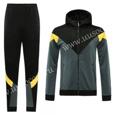 Without Logo 2020-2021 Gray & Black Soccer Thailand Jacket Uniform With Hat-815