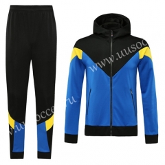 Without Logo 2020-2021 Blue & Black Soccer Thailand Jacket Uniform With Hat-815