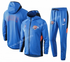 2020-2021 NBA Oklahoma City Thunder Blue With Hat Jacket Uniform-815