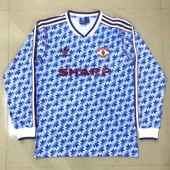 1990-1992 Retro Version Manchester United Away Blue &White LS Thailand Soccer Jersey AAA-908