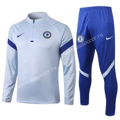 2020-2021 Chelsea Light Gray Thailand Soccer Tracksuit Uniform-815