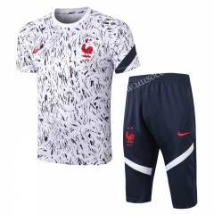 2020-2021 France White Thailand Short-sleeved Tracksuit Uniform-815