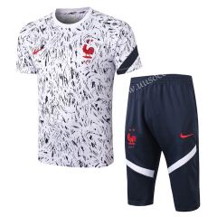 2020-2021 France White Thailand Short-sleeved Tracksuit Uniform-815