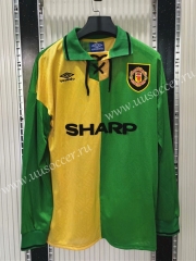 1992-1994 Retro Version Manchester United Yellow & Green LS Thailand Soccer Jersey AAA-C1046