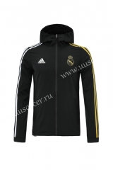2020-2021 Real Madrid Black With Gold sleeve Wind Coat With Hat-LH