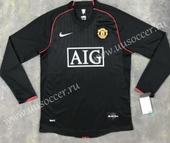 07-08 Retro Version Manchester United Black LS Thailand Soccer Jersey AAA-SL