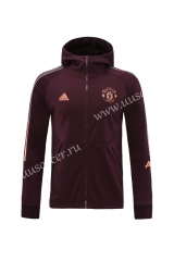 2020-2021 Manchester United Maroon Red Soccer Jacket With Hat-LH