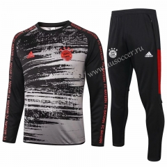2020-2021 Bayern München Black & Gray Round Collar Thailand Soccer Tracksuit Uniform-815