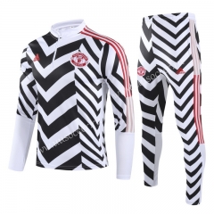 2020-2021 Manchester United Black & White Priting Thailand Tracksuit Uniform-GDP