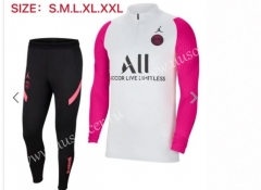 2020-2021 Jordan Paris SG White With Pink Sleeve Thailand Soccer Tracksuit Uniform-815