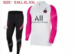 2020-2021 Jordan Paris SG White With Pink Sleeve Thailand Soccer Tracksuit Uniform-815