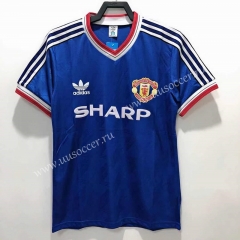 88-86 Retro Version Manchester United Away Blue Thailand Soccer Jersey AAA-811