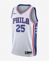 NBA Philadelphia 76ers White V Collar #25 Jersey-311