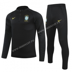 2021-2022 Brazil Black Thailand Soccer Tracksuit Uniform-GDP